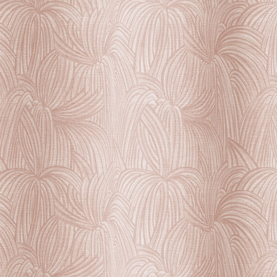 Draped fabric in a textural painted print in blush on a cream field.