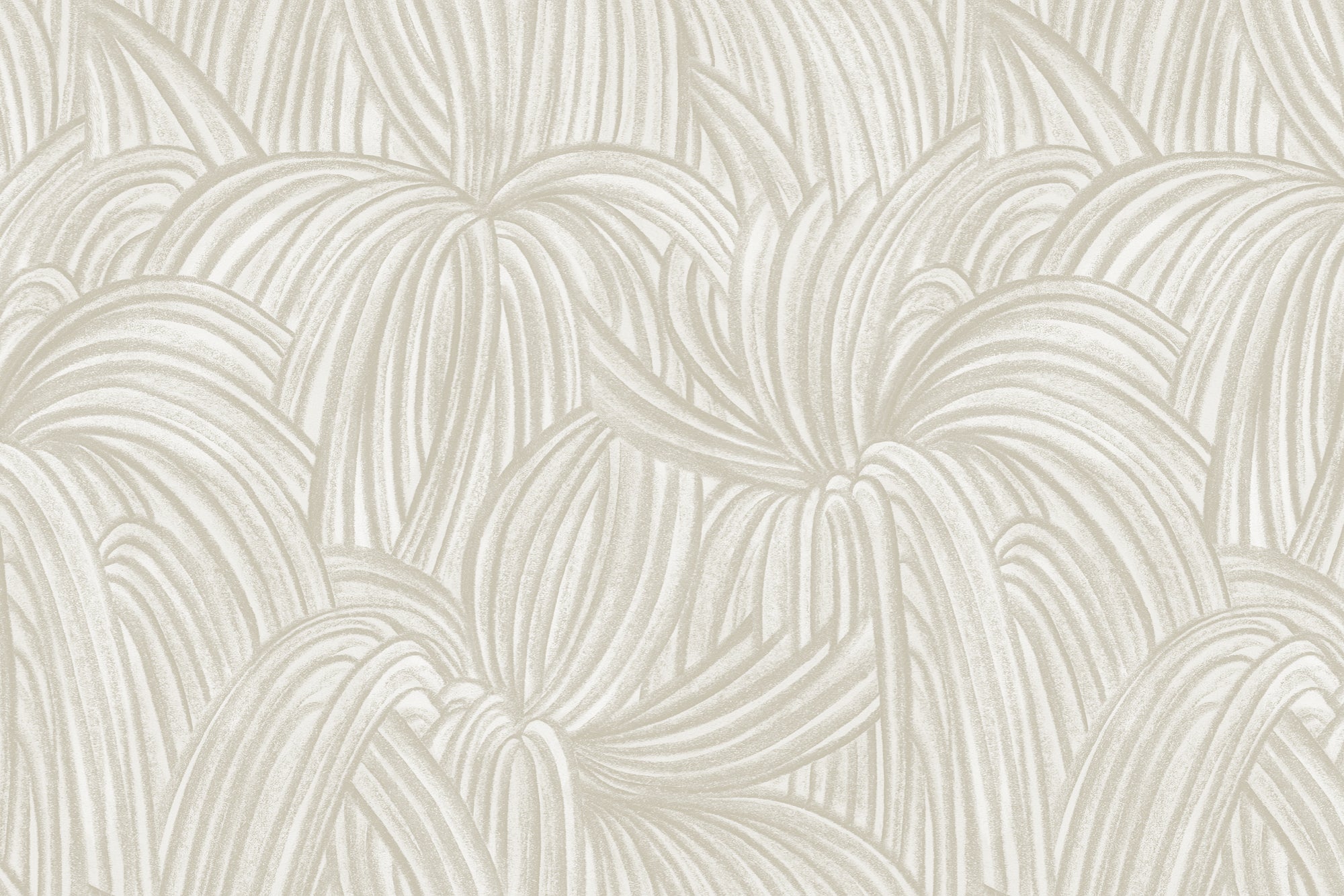 Detail of wallpaper in a textural painted print in tan on a cream field.