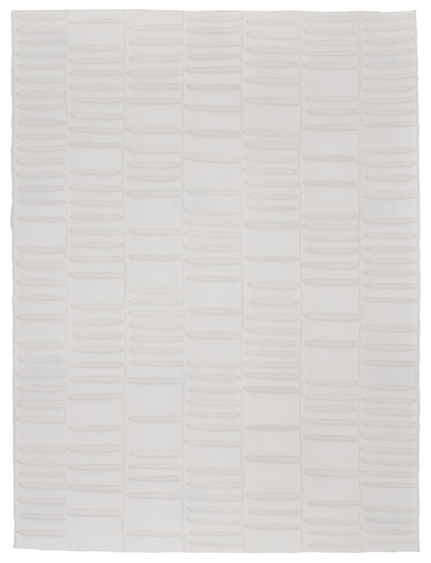 Sheet of hand-painted wallpaper with an undulating ribbon pattern in ivory.