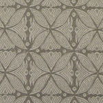 Detail of fabric in a botanical geometric print in shades of gray.