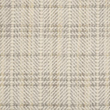 Plaid pattern broadloom with grey and beige on a herringbone patterned background.