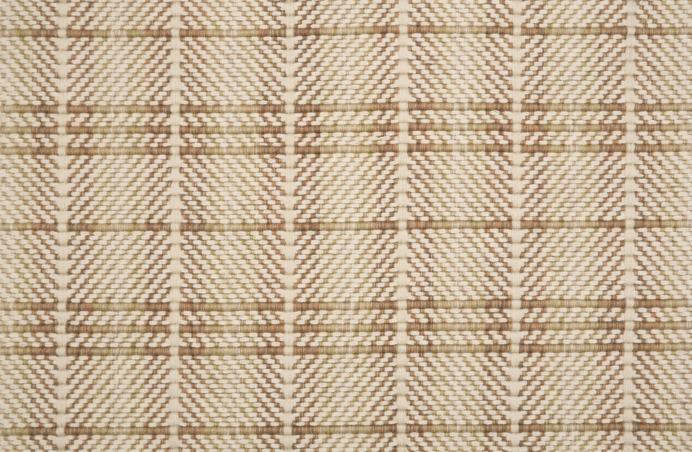 Plaid pattern broadloom with brown and beige on a herringbone patterned background.