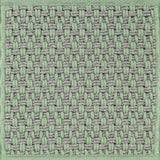 Textured woven outdoor carpet a basketweave design in grey and green.
