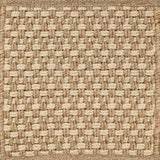 Textured woven outdoor carpet a basketweave design in tan.
