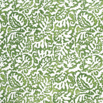 Fabric in a botanical paisley print in white on a green field.