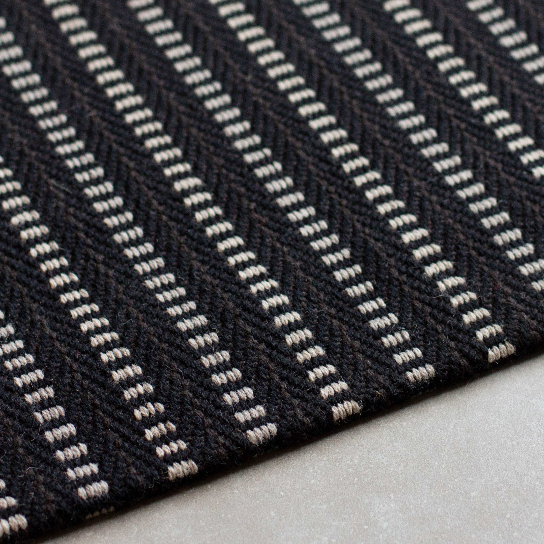 Striped flatweave runner in black and white