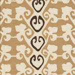 Detail of fabric in a minimalist botanical stripe in shades of brown on a cream field.