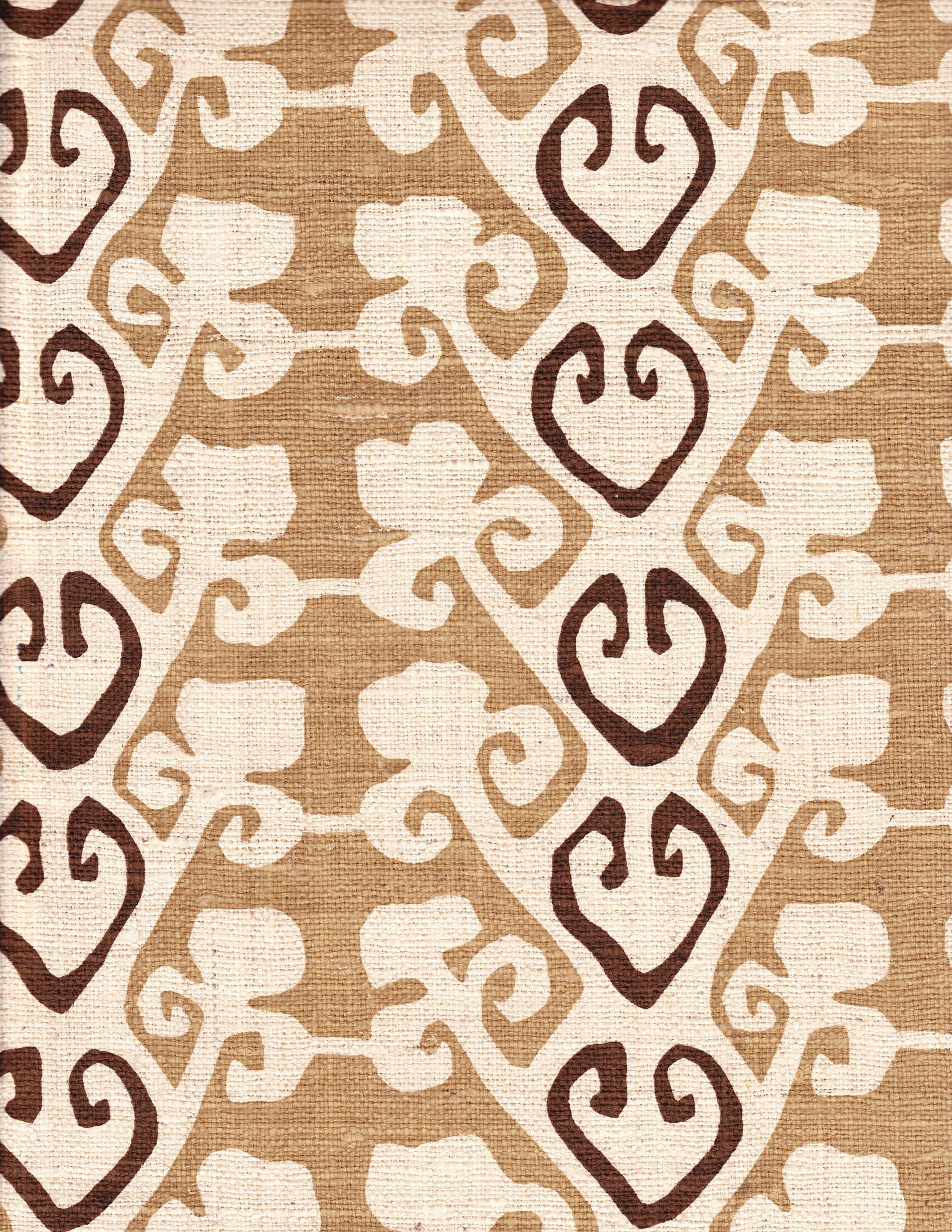 Detail of fabric in a minimalist botanical stripe in shades of brown on a cream field.