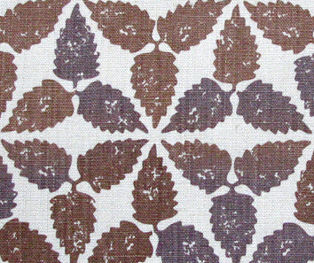 Fabric in a gridded floral print in brown and gray on a white field.