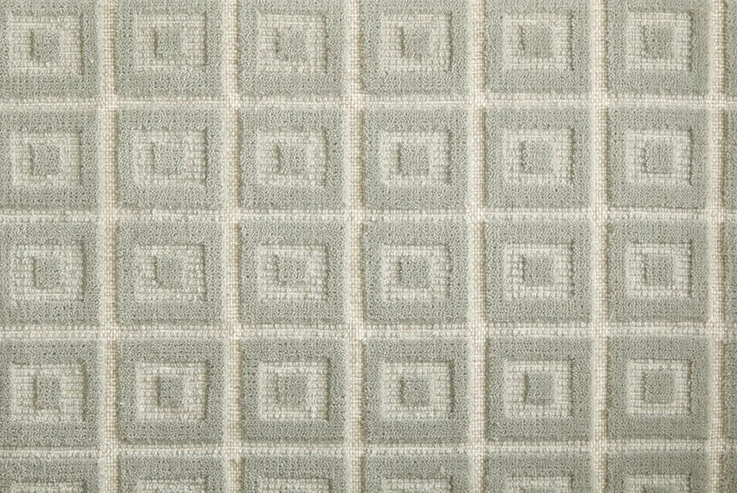 Broadloom carpet swatch in a geometric pattern in a sage design