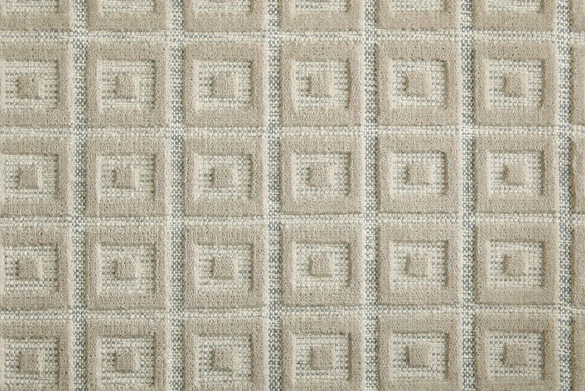 Broadloom carpet swatch in a geometric pattern in a cream design