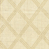 Detail of fabric in a diamond lattice print in tan on a cream field.