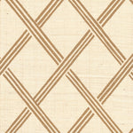 Detail of fabric in a diamond lattice print in brown on a cream field.