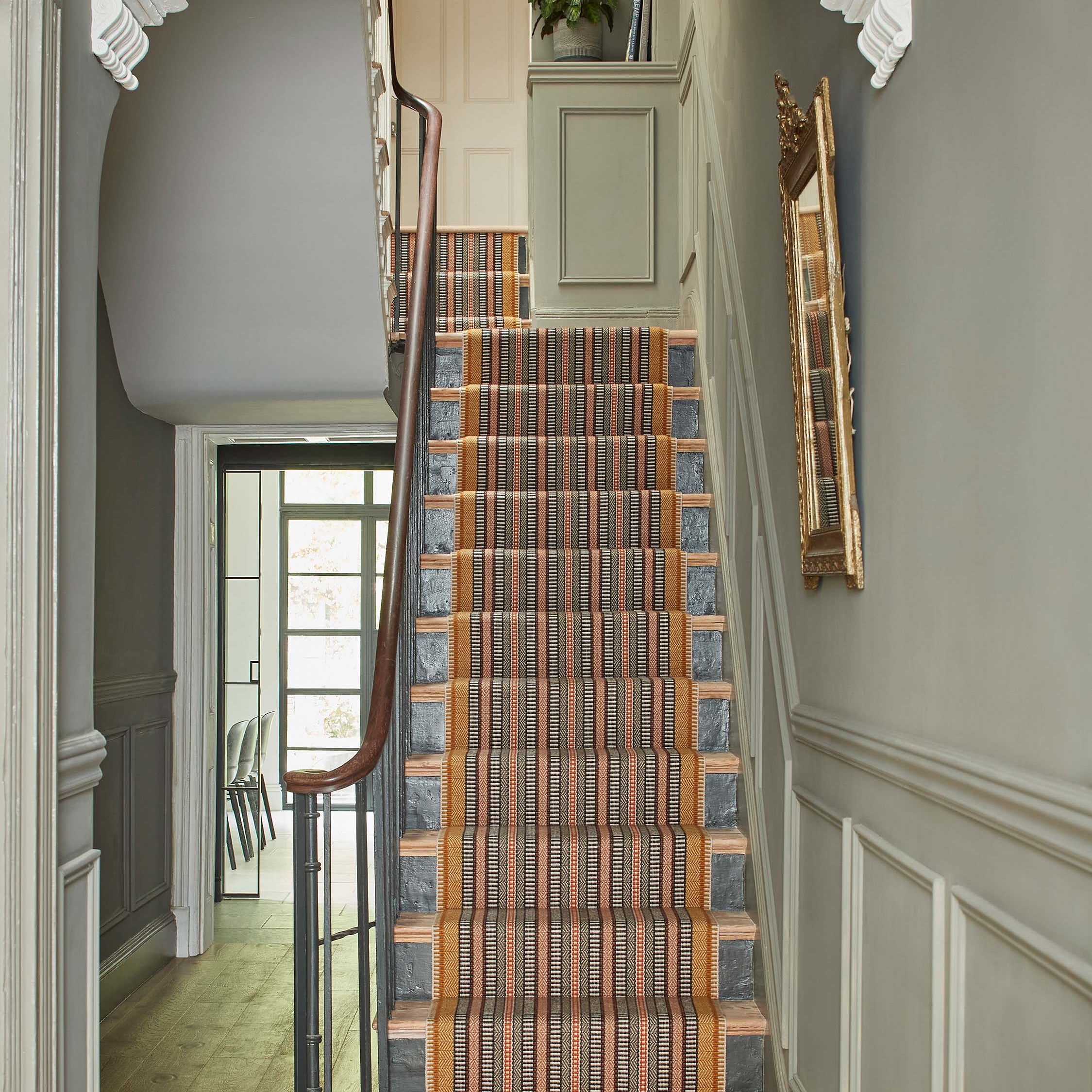 Striped flatweave runner in orange black red