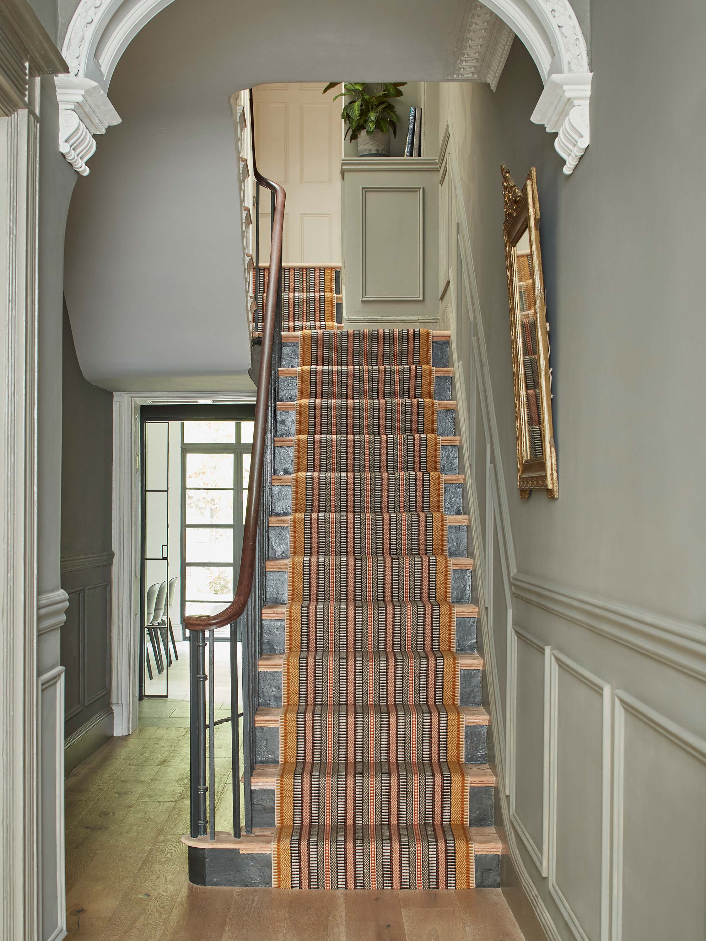 Striped flatweave runner in orange black red