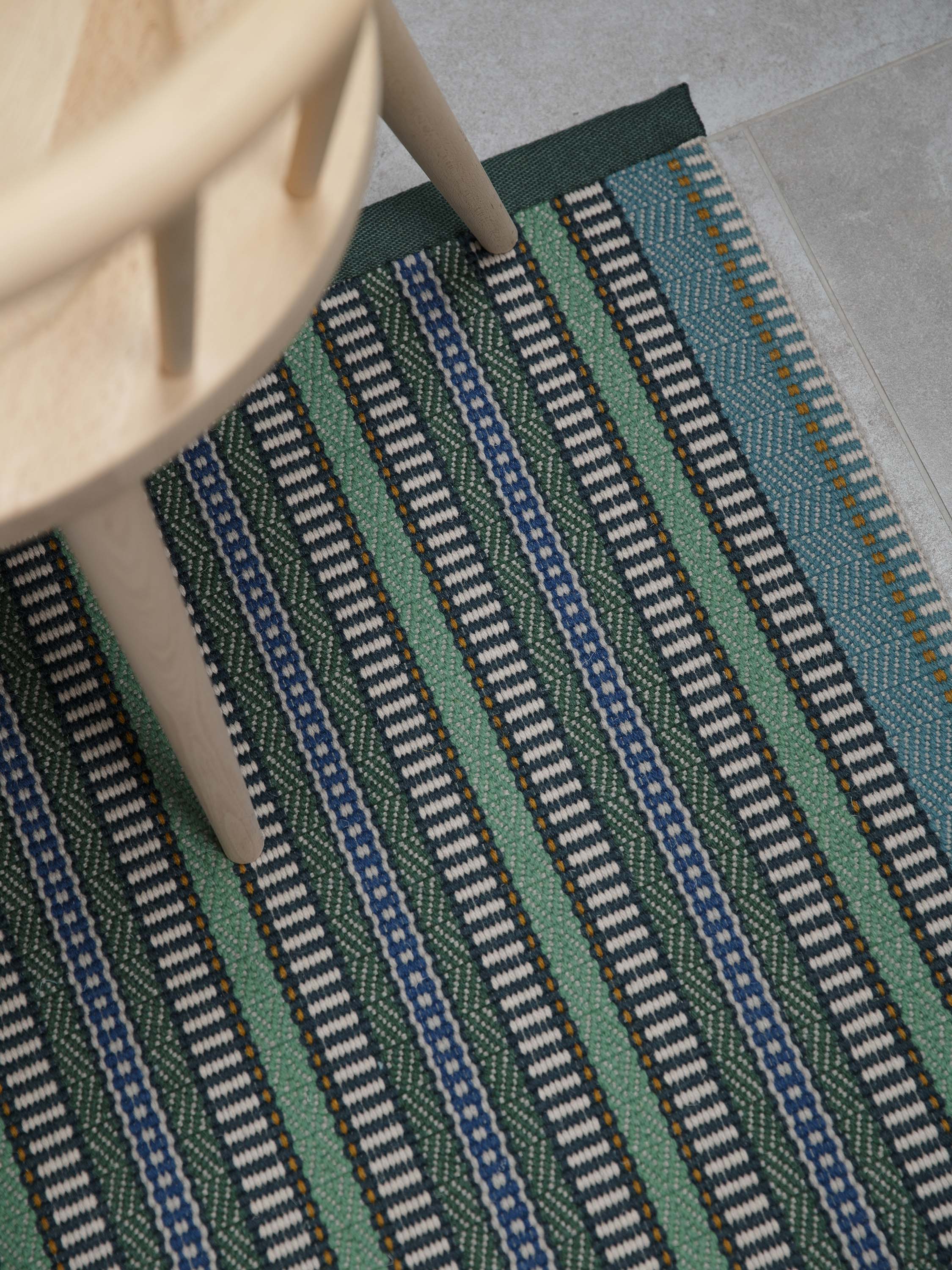 Striped flatweave runner in blue green black 