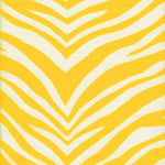 Detail of fabric in a zebra print in yellow on a cream field.