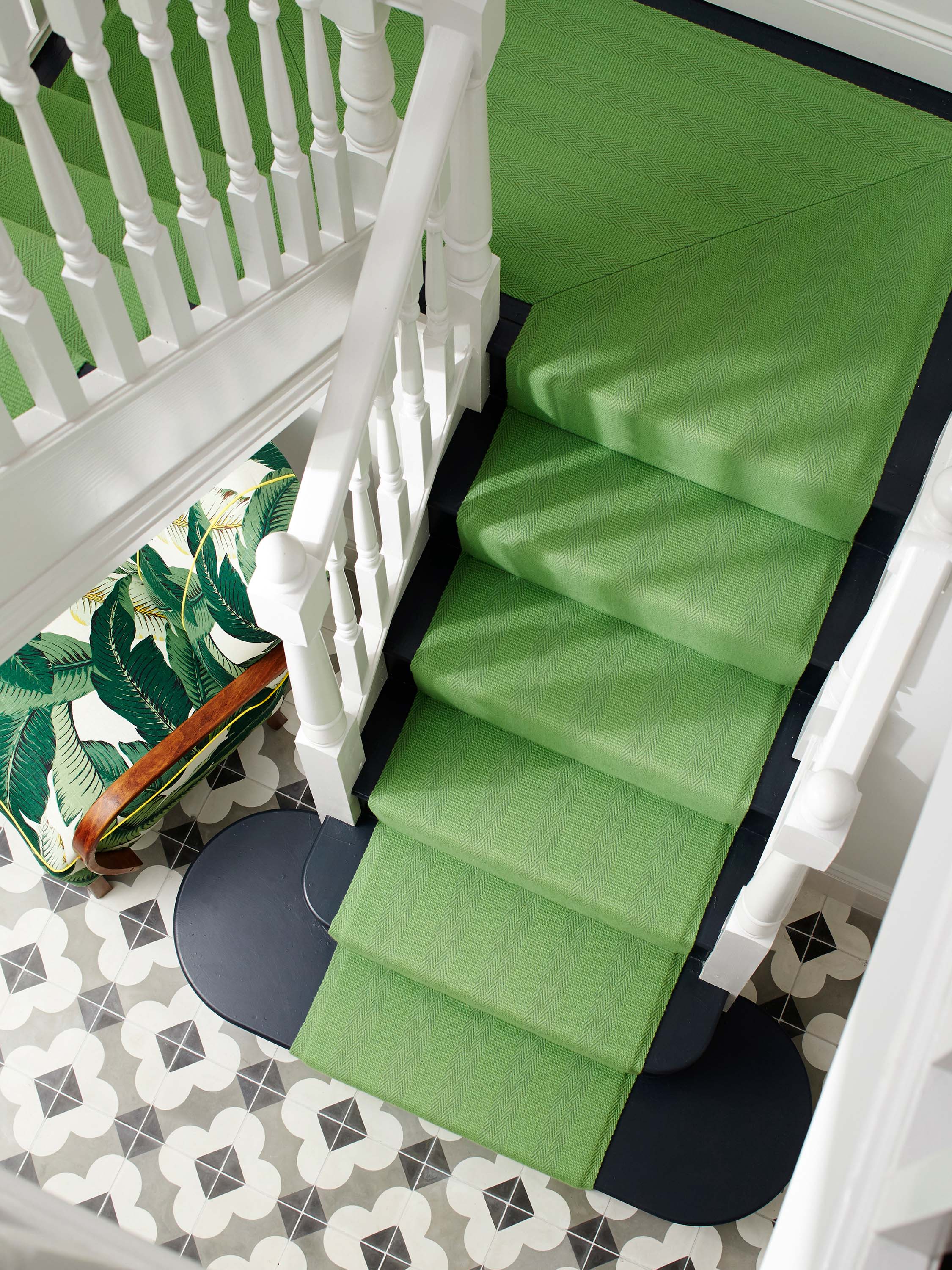 Striped flatweave runner in green 