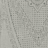 Detail of fabric in a dotted geometric print in gray on a light gray field.