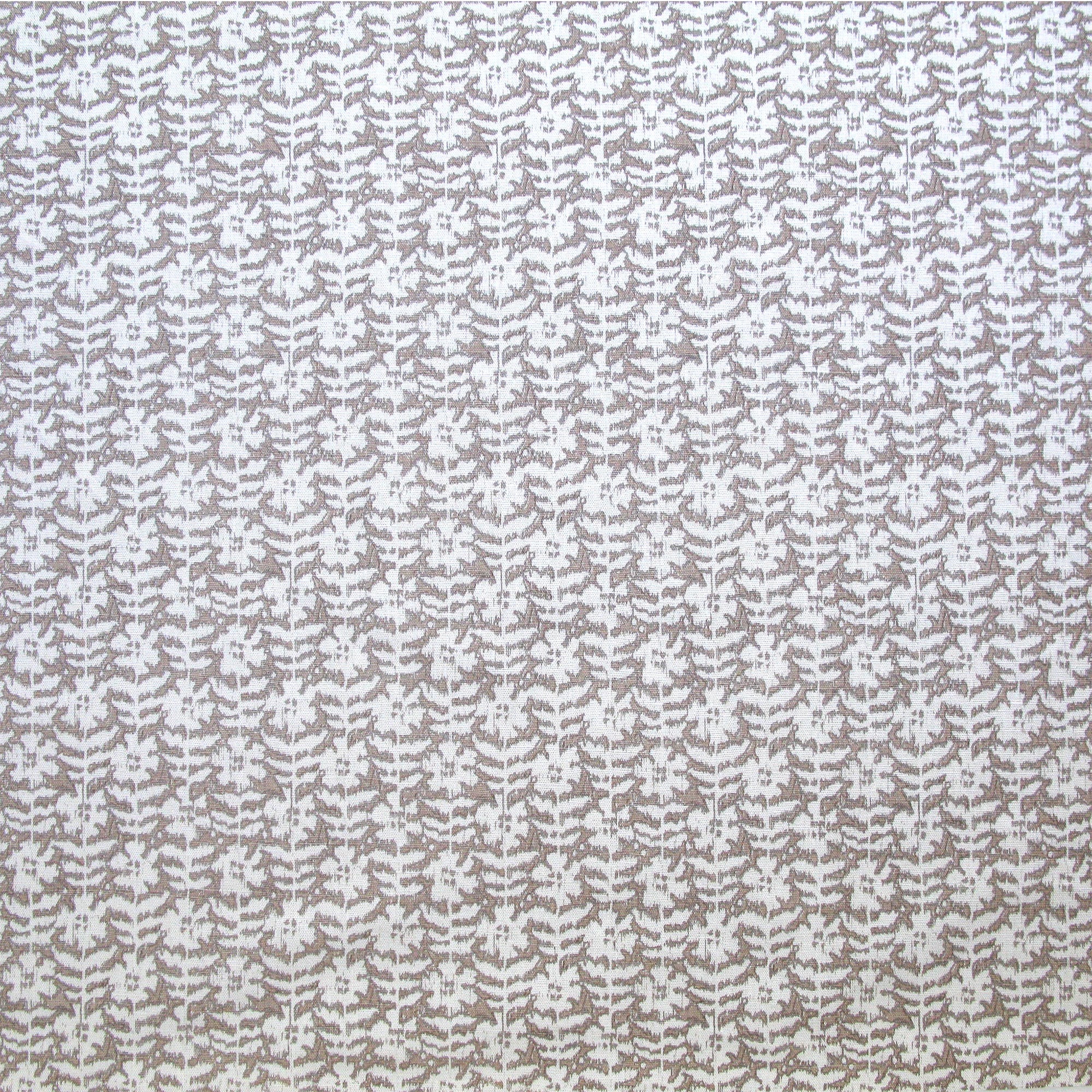 Detail of fabric in a floral grid print in white on a mauve field.