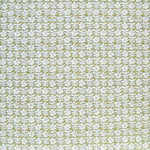 Detail of fabric in a floral grid print in white and blue on a mustard field.