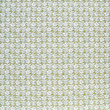 Detail of fabric in a floral grid print in white and blue on a mustard field.