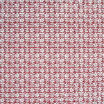 Detail of fabric in a floral grid print in white and maroon on a red field.