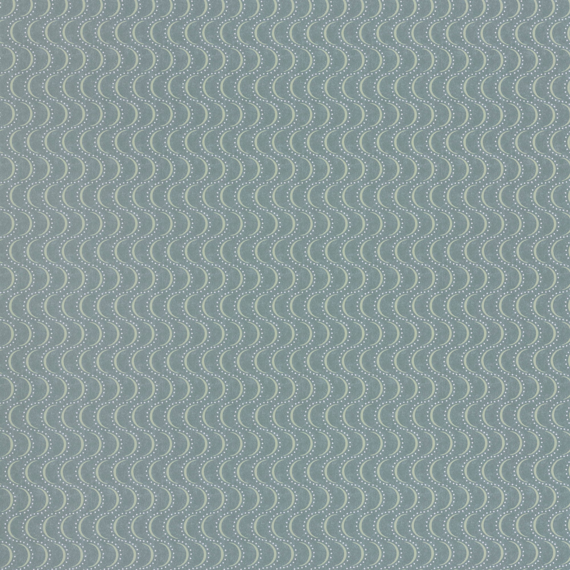Wallpaper panel in an undulating stripe pattern in light green and blue on a turquoise field.