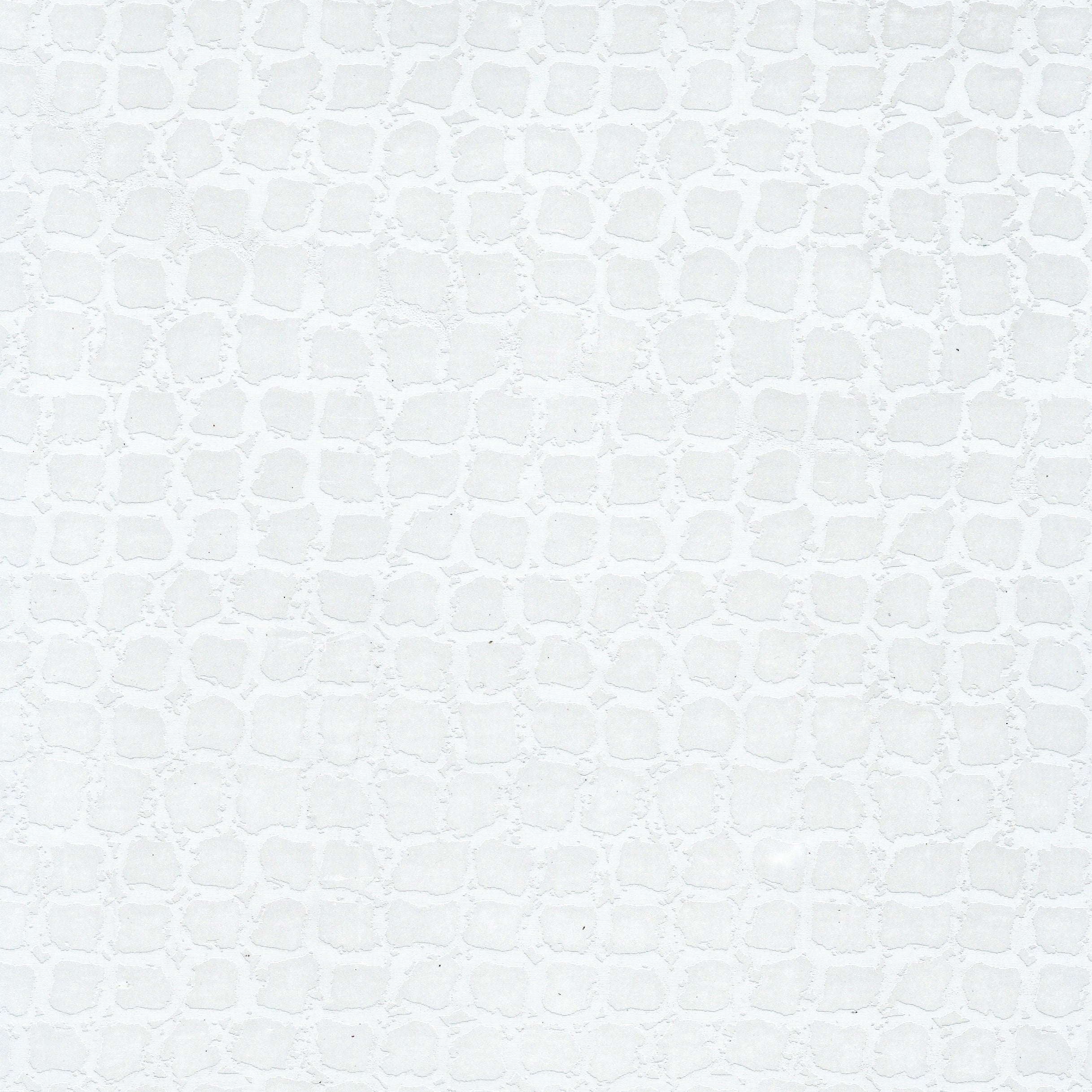 Detail of wallpaper in an abstract grid print in white.