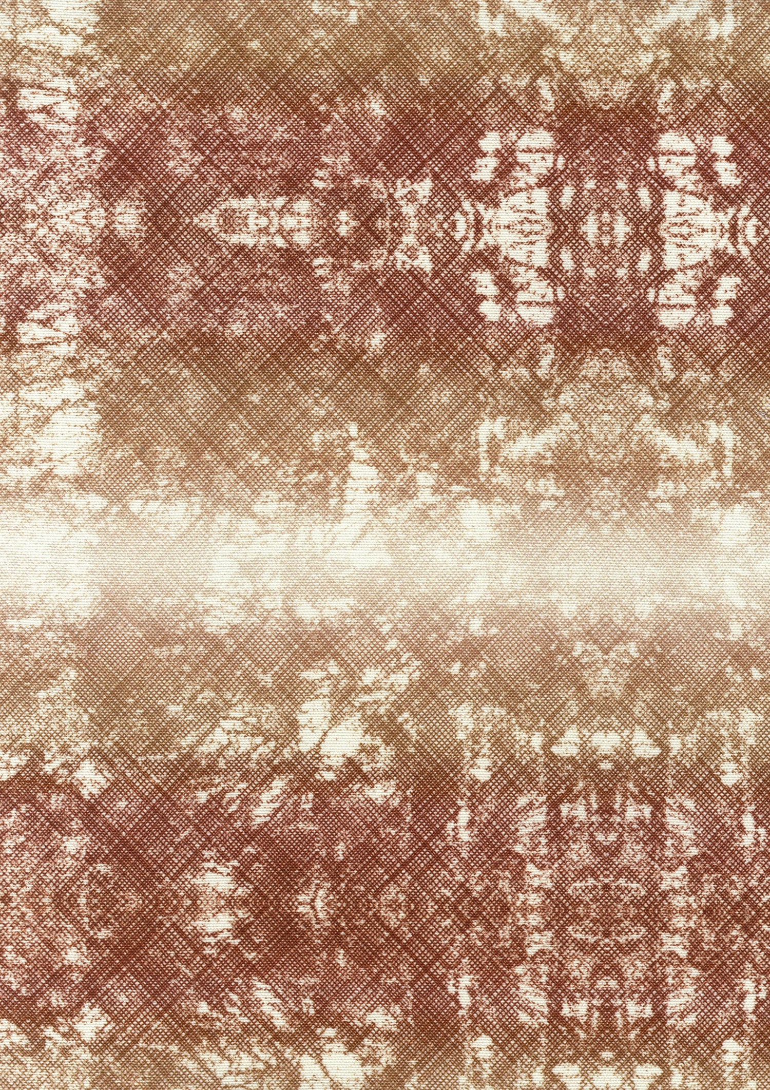 Detail of fabric in a textural ombré print in brown on a cream field.