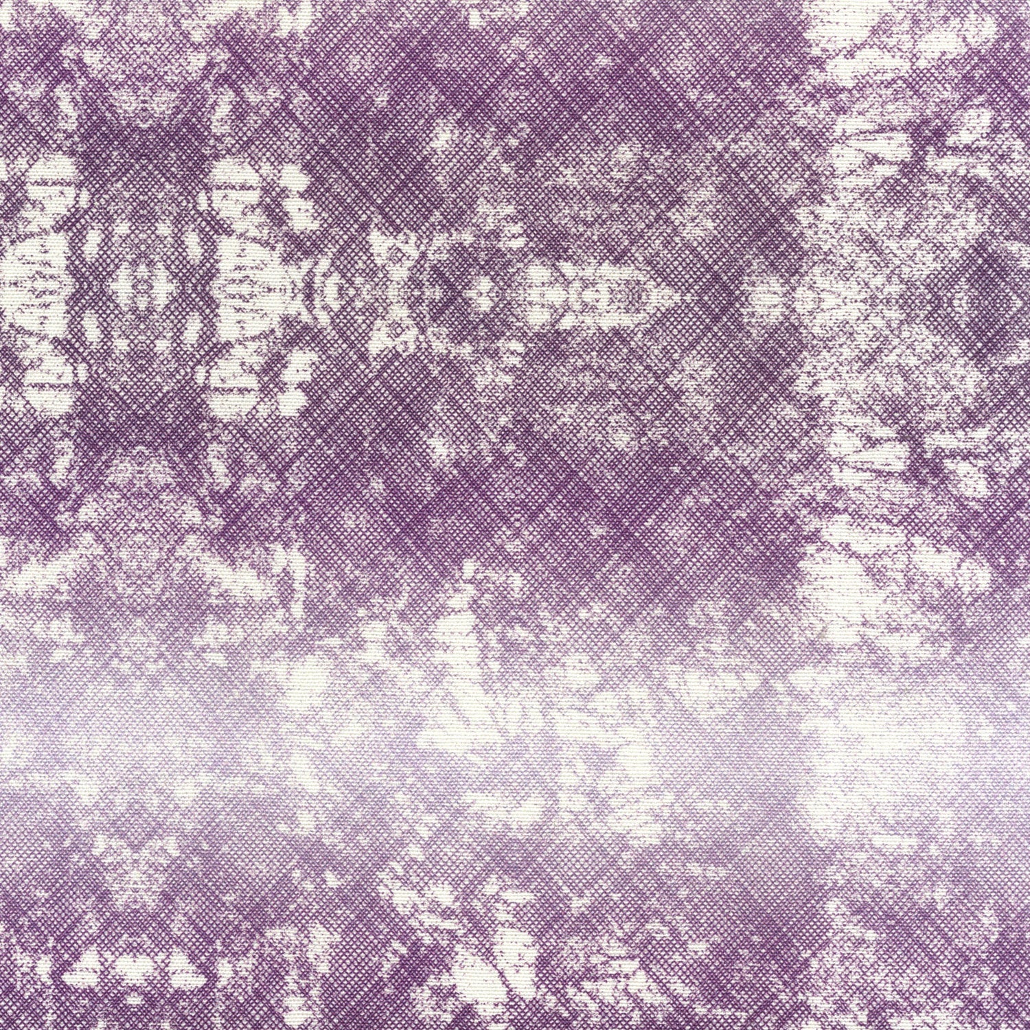 Detail of fabric in a textural ombré print in purple on a cream field.