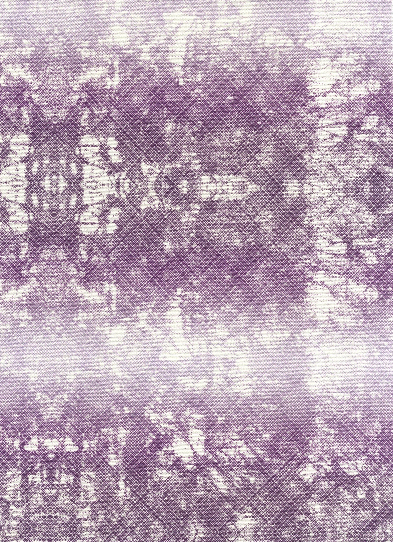 Detail of fabric in a textural ombré print in purple on a cream field.