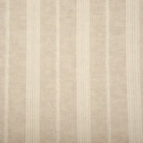 Detail of fabric in a small-scale botanical stripe print in cream on a tan field.