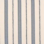 Detail of fabric in a small-scale botanical stripe print in navy on a cream field.