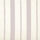 Detail of wallpaper in a small-scale botanical stripe print in purple on a cream field.