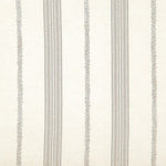 Detail of wallpaper in a small-scale botanical stripe print in gray on a cream field.