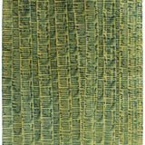 Sheet of hand-painted wallpaper with an undulating ribbon pattern in teal on a gold field.