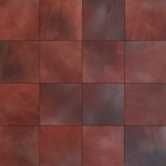 Detail of leather wall tiles in a square pattern in mottled oxblood and gray.