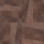 Detail of leather wall tiles in a repeating geometric pattern in shades of brown.