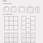 An infographic of various patterns that can be created using a square leather wall tile product.