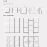 An infographic of various patterns that can be created using a square leather wall tile product.