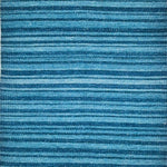 A stripe rug woven in various shades of blue.