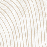 Detail of wallpaper in a curved linear print in cream on a mottled white field.