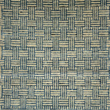 Handknotted rug in a basketweave design in blue and grey. 