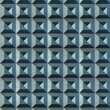 Geometric patterned rug with blue and gray triangles