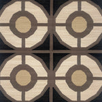 Patterned flatweave carpet with geometric design on a black background