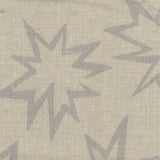 Fabric in a playful cartoon "Pow" print in gray on a tan field.