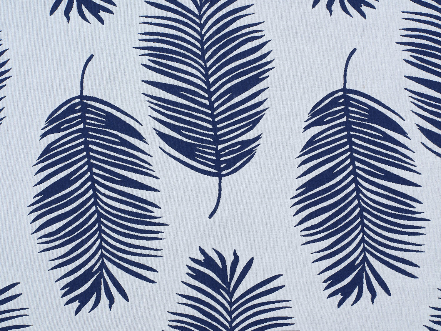 Palm print performance fabric in blue on white. 