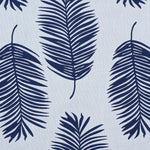 Palm print performance fabric in blue on white. 