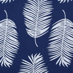 Palm print performance fabric in white on blue. 